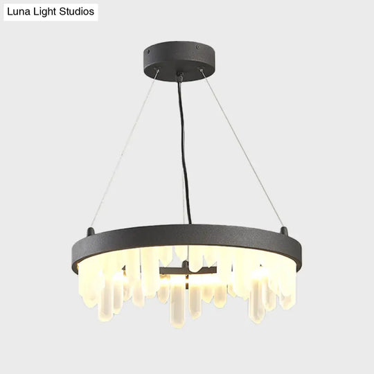 Minimalistic Crystal Hoop Pendant Light - 6 Lights Black Chandelier For Living Room