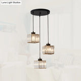 Minimalistic Crystal Pendant Lighting - Square Multi Ceiling Light For Dining Room (3 Heads)