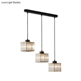 Minimalistic Crystal Pendant Lighting - Square Multi Ceiling Light For Dining Room (3 Heads)