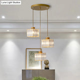 Minimalistic Crystal Pendant Lighting - Square Multi Ceiling Light For Dining Room (3 Heads)