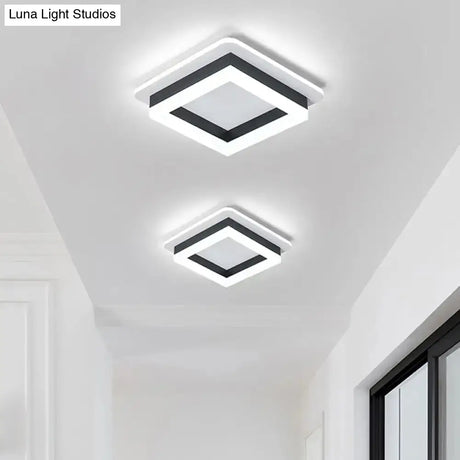 Minimalistic Flush Ceiling Light - Round/Square Acrylic Led Flushmount Lighting In Black/White For