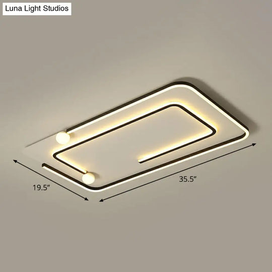 Minimalistic Geometric Led Flush Ceiling Light In Black For Bedrooms / Warm Rectangle