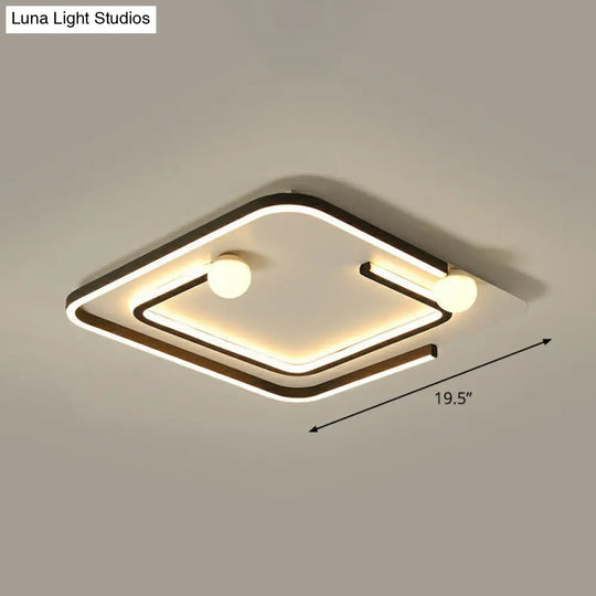 Minimalistic Geometric Led Flush Ceiling Light In Black For Bedrooms / Third Gear Square