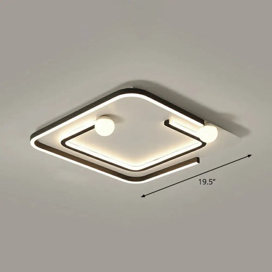 Minimalistic Geometric Led Flush Ceiling Light In Black For Bedrooms / Remote Control Stepless