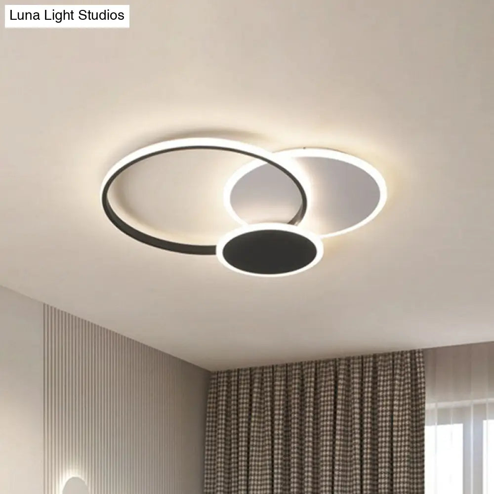 Minimalistic Geometrical Black Led Flush Mount Light For Living Room In Metallic Finish. / White