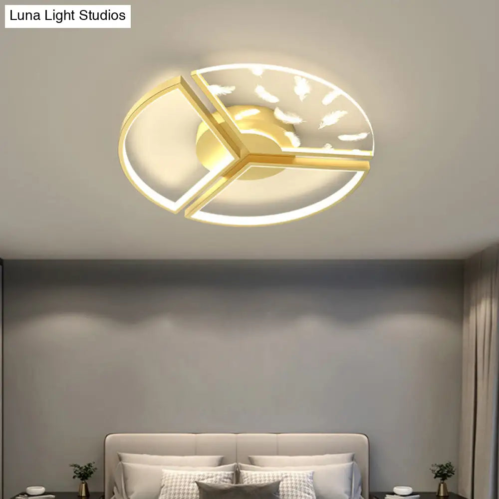 Minimalistic Gold Bedroom Ceiling Light With Geometric Acrylic Shade - Led Flush Mount