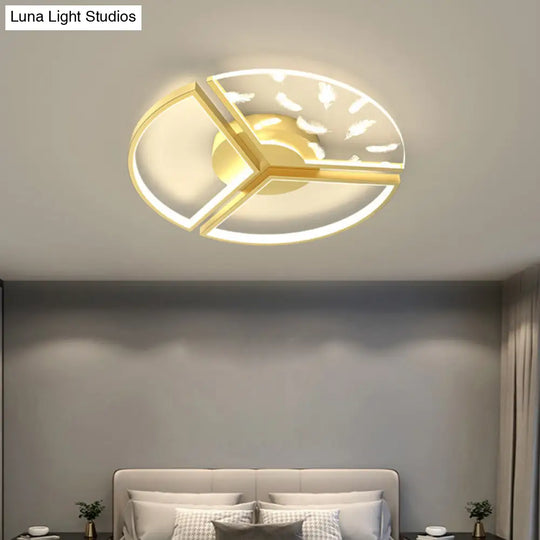 Minimalistic Gold Bedroom Ceiling Light With Geometric Acrylic Shade - Led Flush Mount