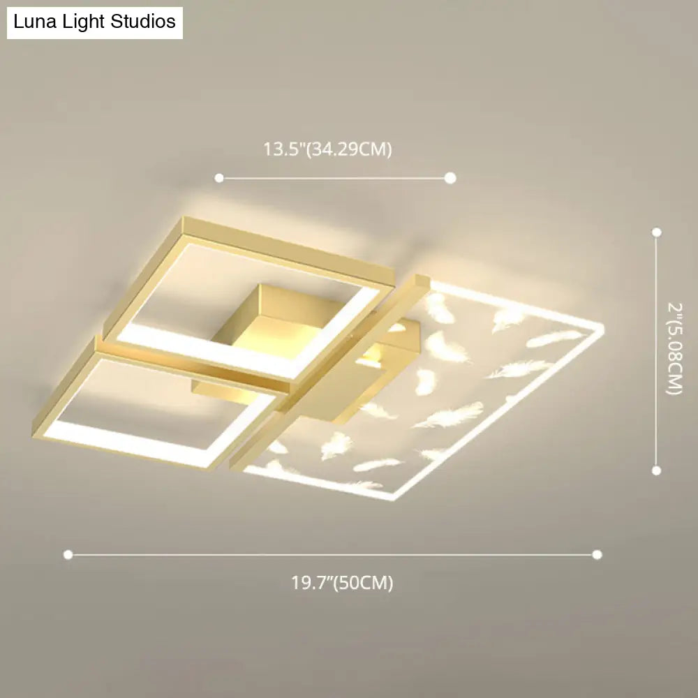 Minimalistic Gold Bedroom Ceiling Light With Geometric Acrylic Shade - Led Flush Mount