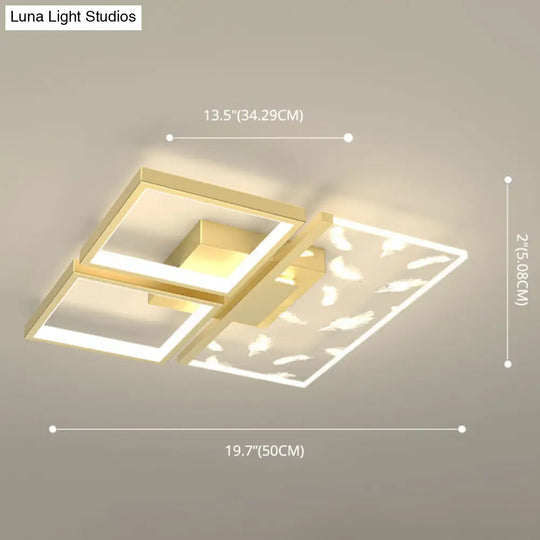 Minimalistic Gold Bedroom Ceiling Light With Geometric Acrylic Shade - Led Flush Mount