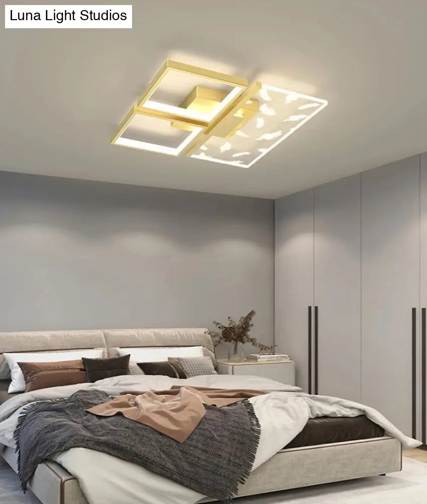 Minimalistic Gold Bedroom Ceiling Light With Geometric Acrylic Shade - Led Flush Mount