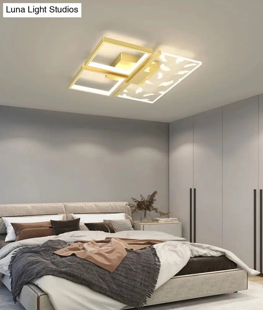 Minimalistic Gold Bedroom Ceiling Light With Geometric Acrylic Shade - Led Flush Mount