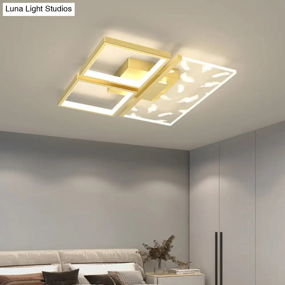 Minimalistic Gold Bedroom Ceiling Light With Geometric Acrylic Shade - Led Flush Mount