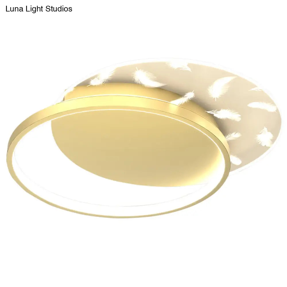 Minimalistic Gold Bedroom Ceiling Light With Geometric Acrylic Shade - Led Flush Mount