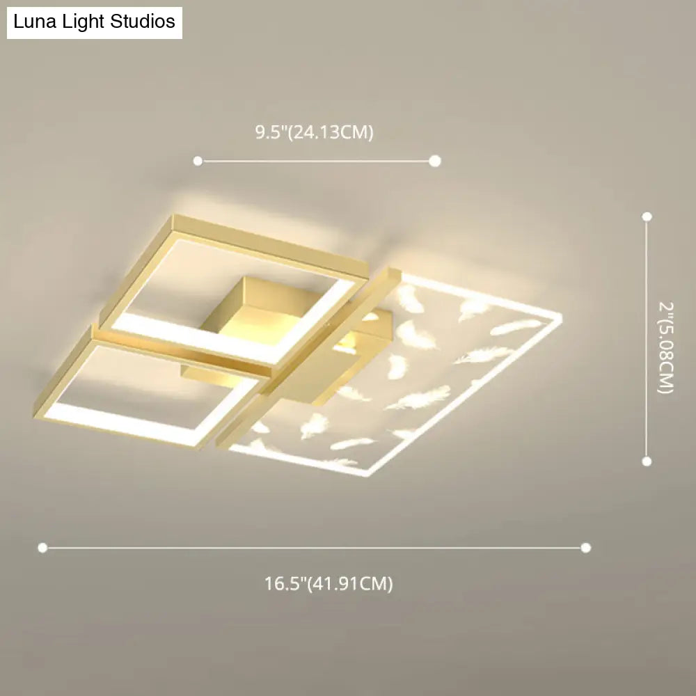 Minimalistic Gold Bedroom Ceiling Light With Geometric Acrylic Shade - Led Flush Mount