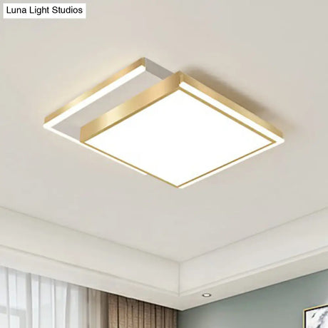 Minimalistic Gold Led Ceiling Light For Living Room - Rectangle Shaped Acrylic Flush Mount