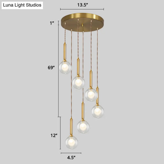 Minimalistic Gold Spiral Cluster Pendant Light For Living Room 6 / Double Glass