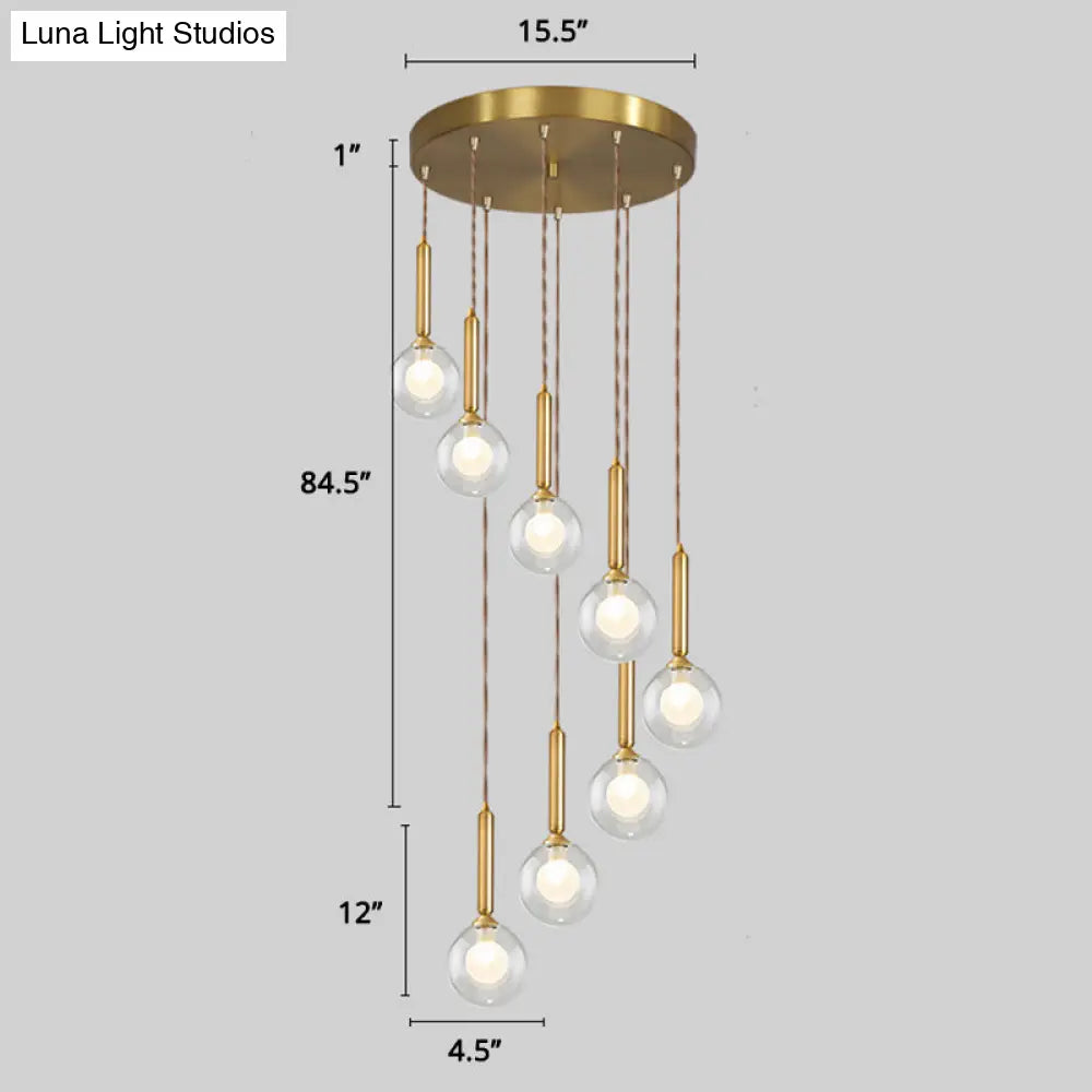 Minimalistic Gold Spiral Cluster Pendant Light For Living Room 8 / Double Glass