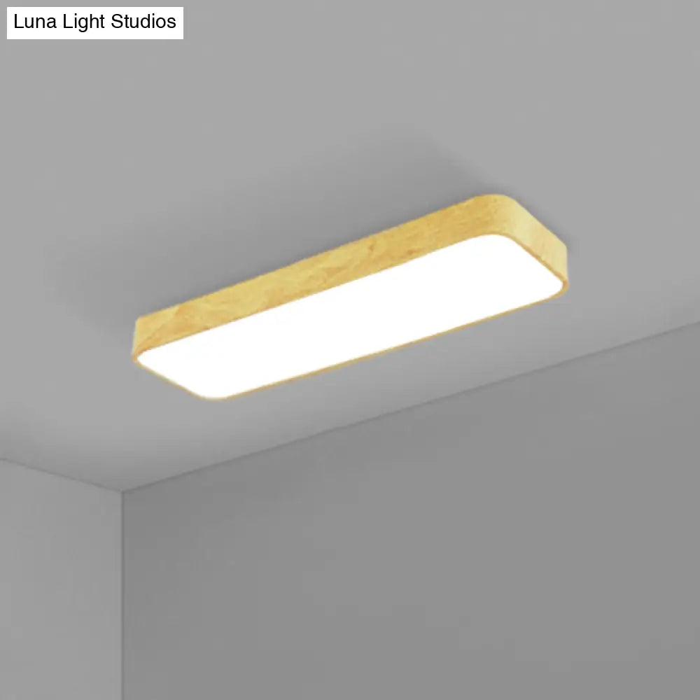 Minimalistic Led Aluminum Flush Mount Ceiling Light With Light-Wood Grain Rectangle Design