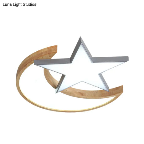 Minimalistic Led Bedroom Flush Light Fixture In Grey/Pink/Green With Moon And Star Acrylic Shade