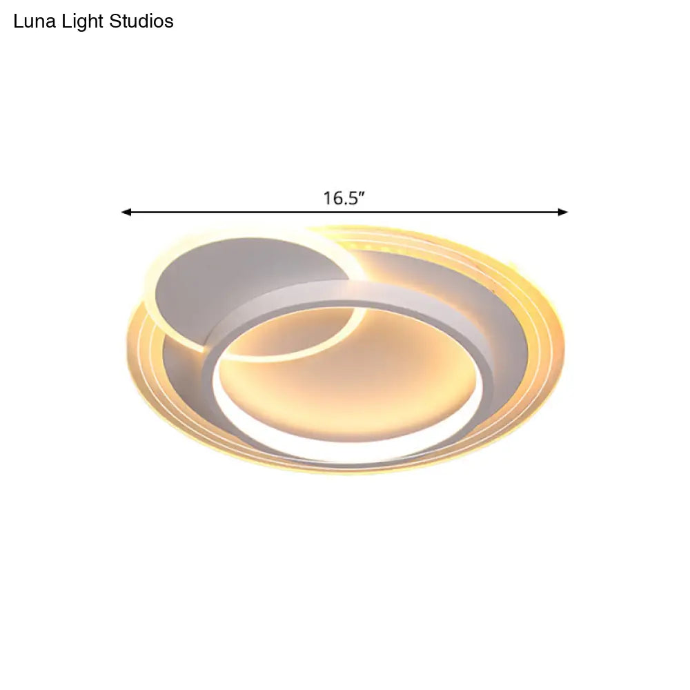 Minimalistic Led Ceiling Flush Mount Lamp Metallic Round Design 16.5/20.5 Wide Warm/White Light