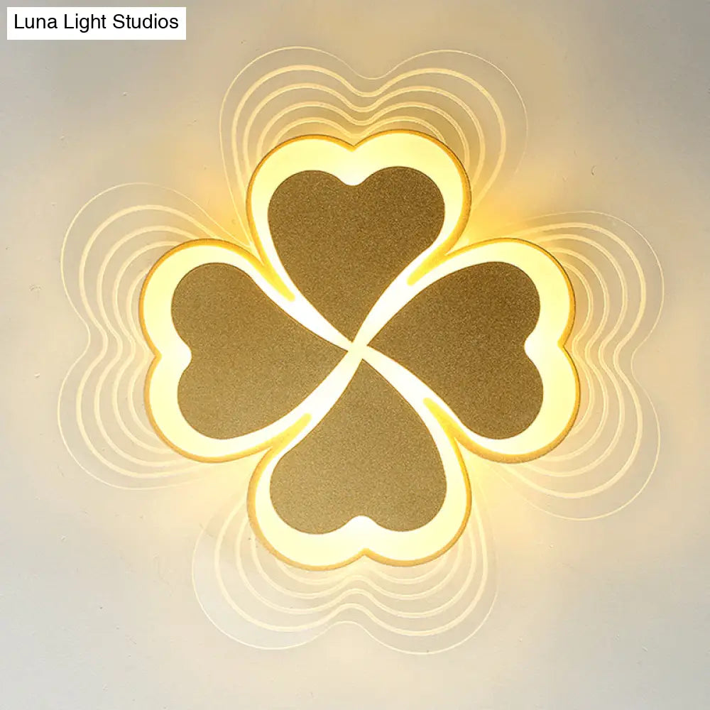 Minimalistic Led Ceiling Mount Light For Bedroom - Acrylic Clover Design Gold / 16.5 Remote Control