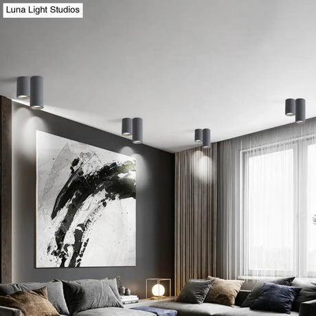 Minimalistic Led Cylinder Flush Ceiling Light - Cement Gray Mount Fixture