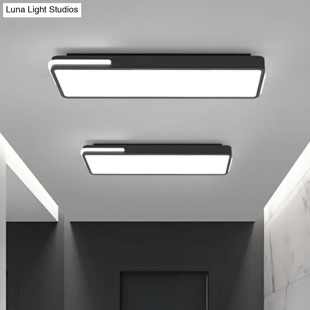 Minimalistic Led Flush Light In Black - Rectangular Corridor Mount With Acrylic Cover