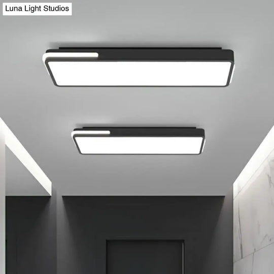 Minimalistic Led Flush Light In Black - Rectangular Corridor Mount With Acrylic Cover
