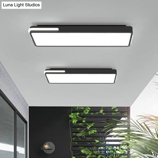 Minimalistic Led Flush Light In Black - Rectangular Corridor Mount With Acrylic Cover