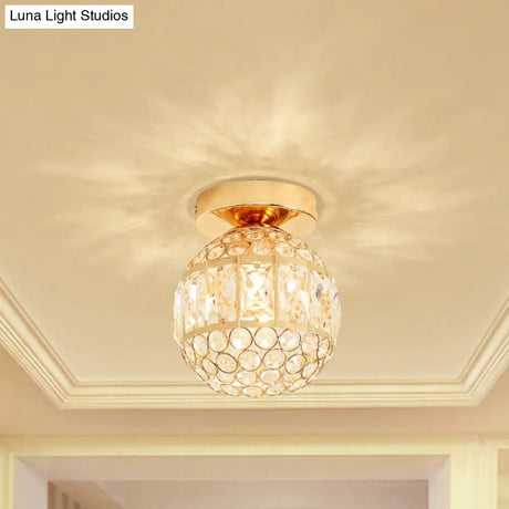 Minimalistic Led Flushmount Lighting: Cylinder/Globe Shaped Crystal Lamp Gold - Finished