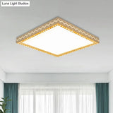 Minimalistic Led White Flush Ceiling Light With Crystal Block Deco - Metallic Finish