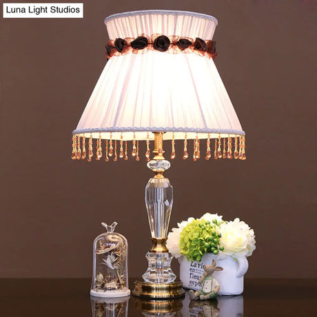 Minimalistic Light Purple Nightstand Lamp With Crystal Draping