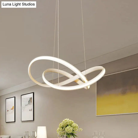 Minimalistic Metal Crossing Ring Led Ceiling Chandelier In Warm/White Light - Coffee/White
