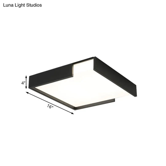 Minimalistic Squared Led Flush Mount Light In Black/White - 16’/19.5’ Dia For Bedroom With