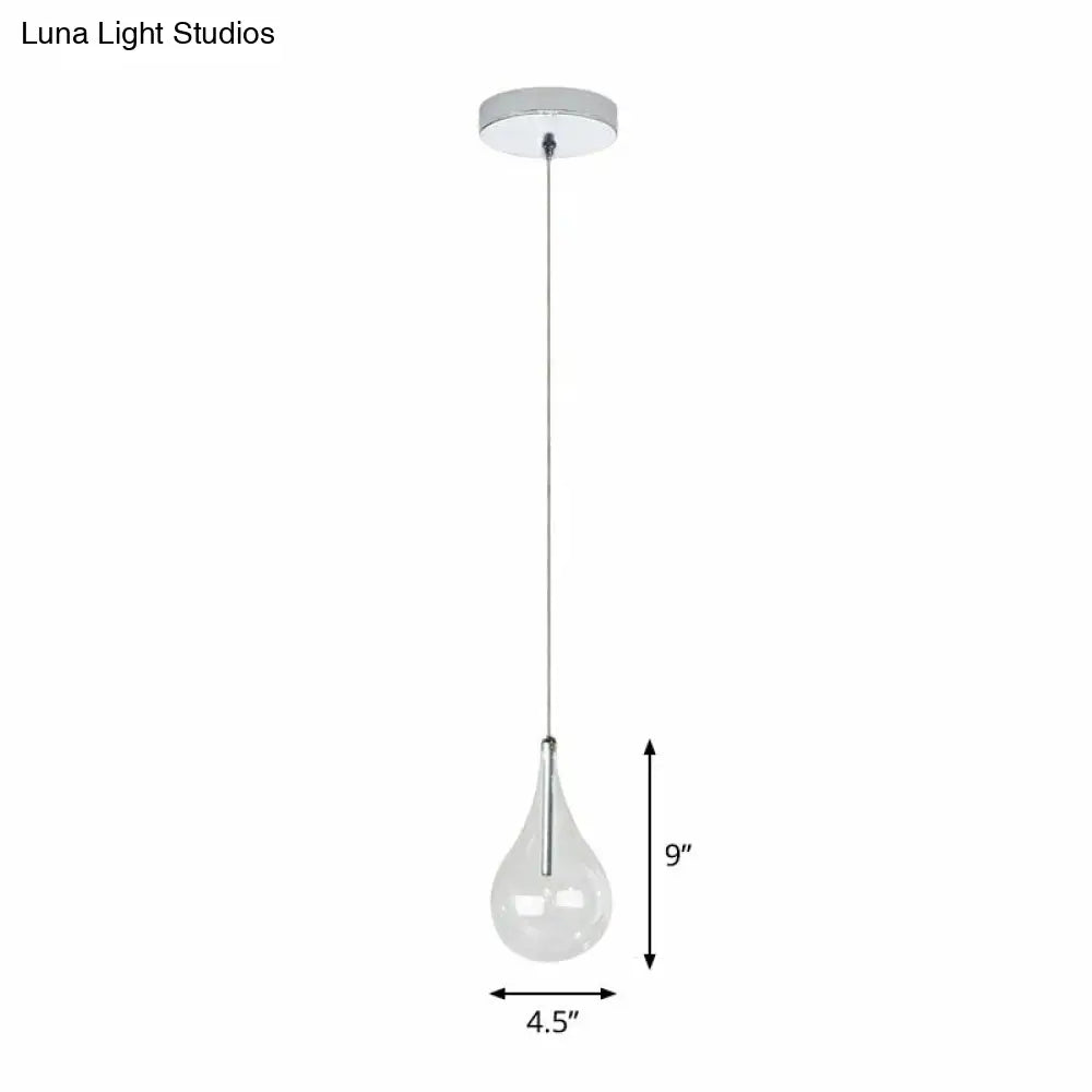 Chic Water-Drop Led Pendant Lamp In Clear Glass And Chrome For Snack Bar Ceiling