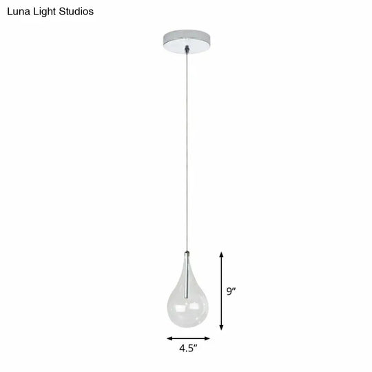 Chic Water-Drop Led Pendant Lamp In Clear Glass And Chrome For Snack Bar Ceiling