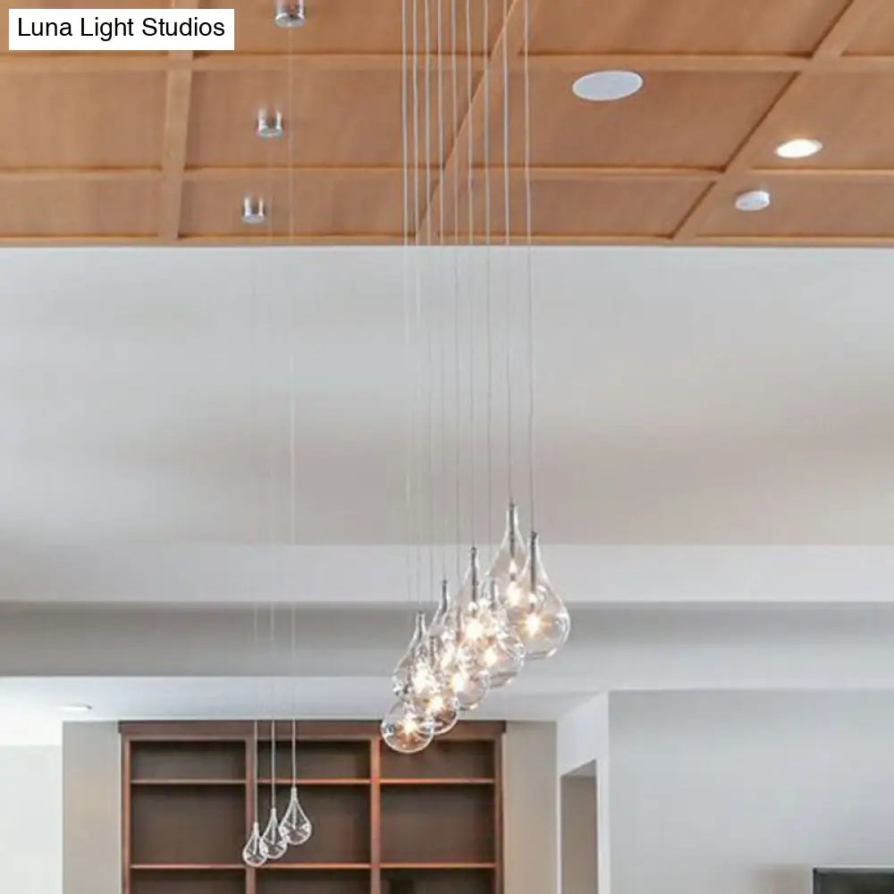 Chic Water-Drop Led Pendant Lamp In Clear Glass And Chrome For Snack Bar Ceiling