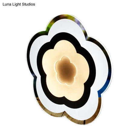 Minimalistic White Acrylic Led Wall Lamp For Bedroom - Diamond Twig Flower Design