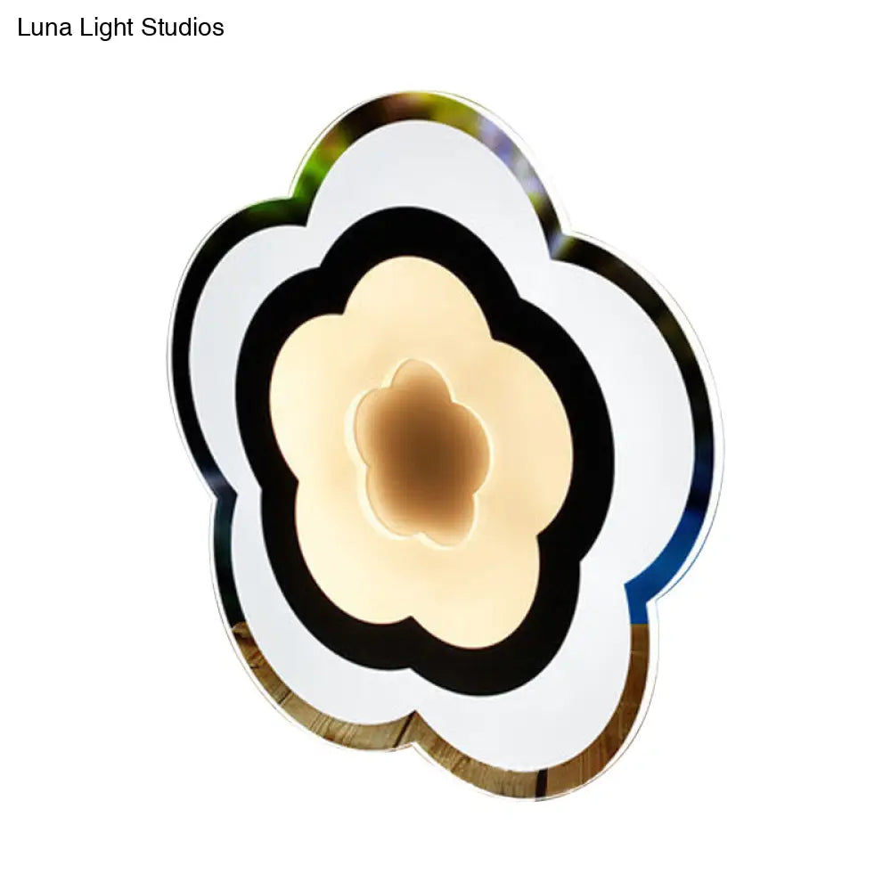 Minimalistic White Acrylic Led Wall Lamp For Bedroom - Diamond Twig Flower Design