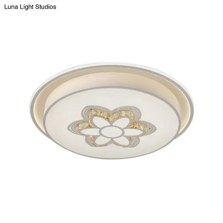 Minimalistic White Led Ceiling Lamp With Crystal Pattern For Bedroom - Dome Acrylic Flushmount