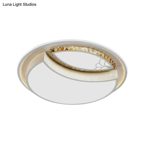 Minimalistic White Led Ceiling Lamp With Crystal Pattern For Bedroom - Dome Acrylic Flushmount