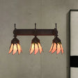 Mission Flower/Morning Glory 3-Light Pink Glass Wall Sconce With Curved Arm For Dining Room / Flower