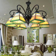 Mission Style Stained Glass Pyramid Pendant Light With 6 Lights For Living Room Black