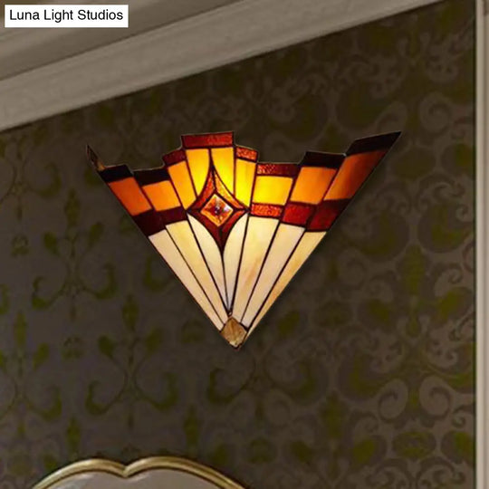 Mission Style Stained Glass Wall Sconce: Triangle Design Indoor Lighting For Hallways