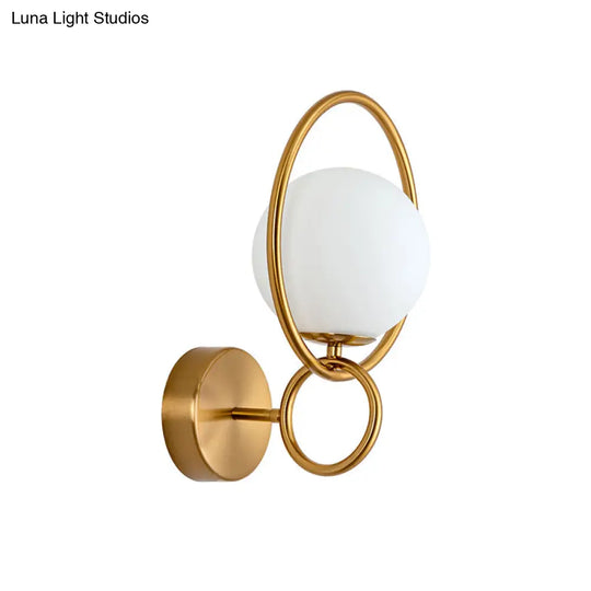 Modern 1-Bulb Brass Finish Wall Lamp With Opal Glass Shade