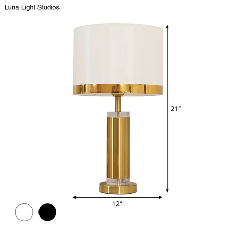 Modern 1-Bulb Nightstand Lamp - Black/White Cylinder Design With Fabric Shade Perfect Reading Book
