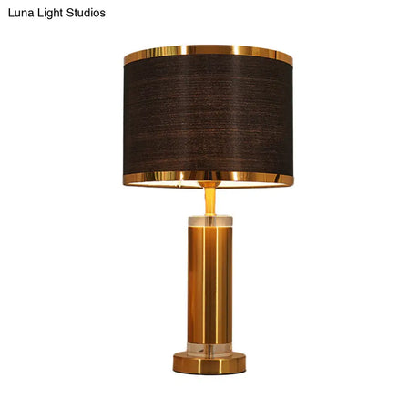Modern 1-Bulb Nightstand Lamp - Black/White Cylinder Design With Fabric Shade Perfect Reading Book