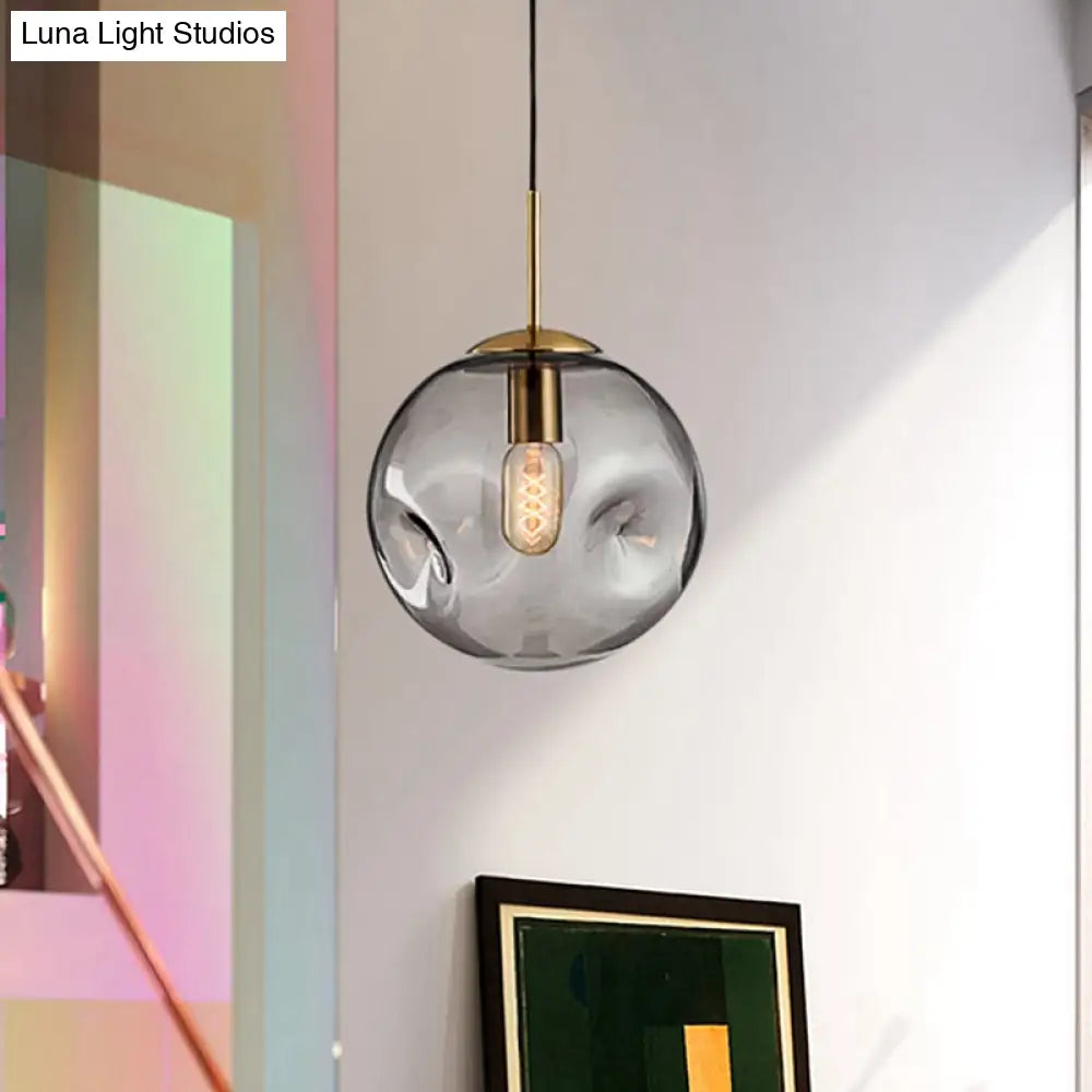 Modern 1 Bulb Pendant Light With Concave Glass Shade - Silver/Red Hanging Fixture For Restaurants