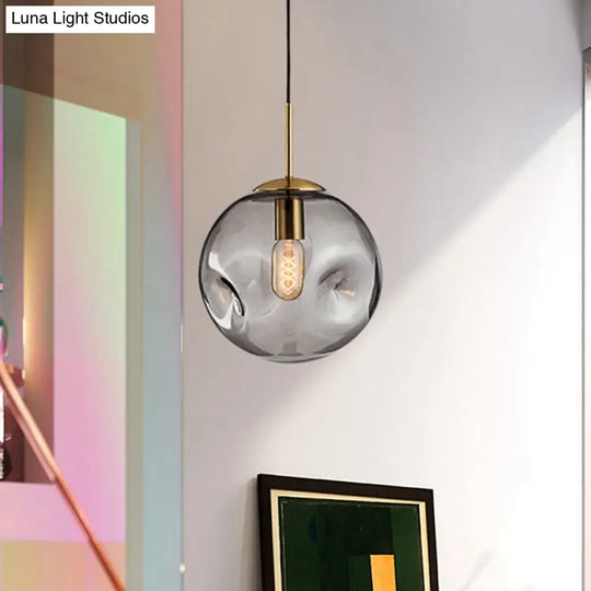 Modern 1 Bulb Pendant Light With Concave Glass Shade - Silver/Red Hanging Fixture For Restaurants