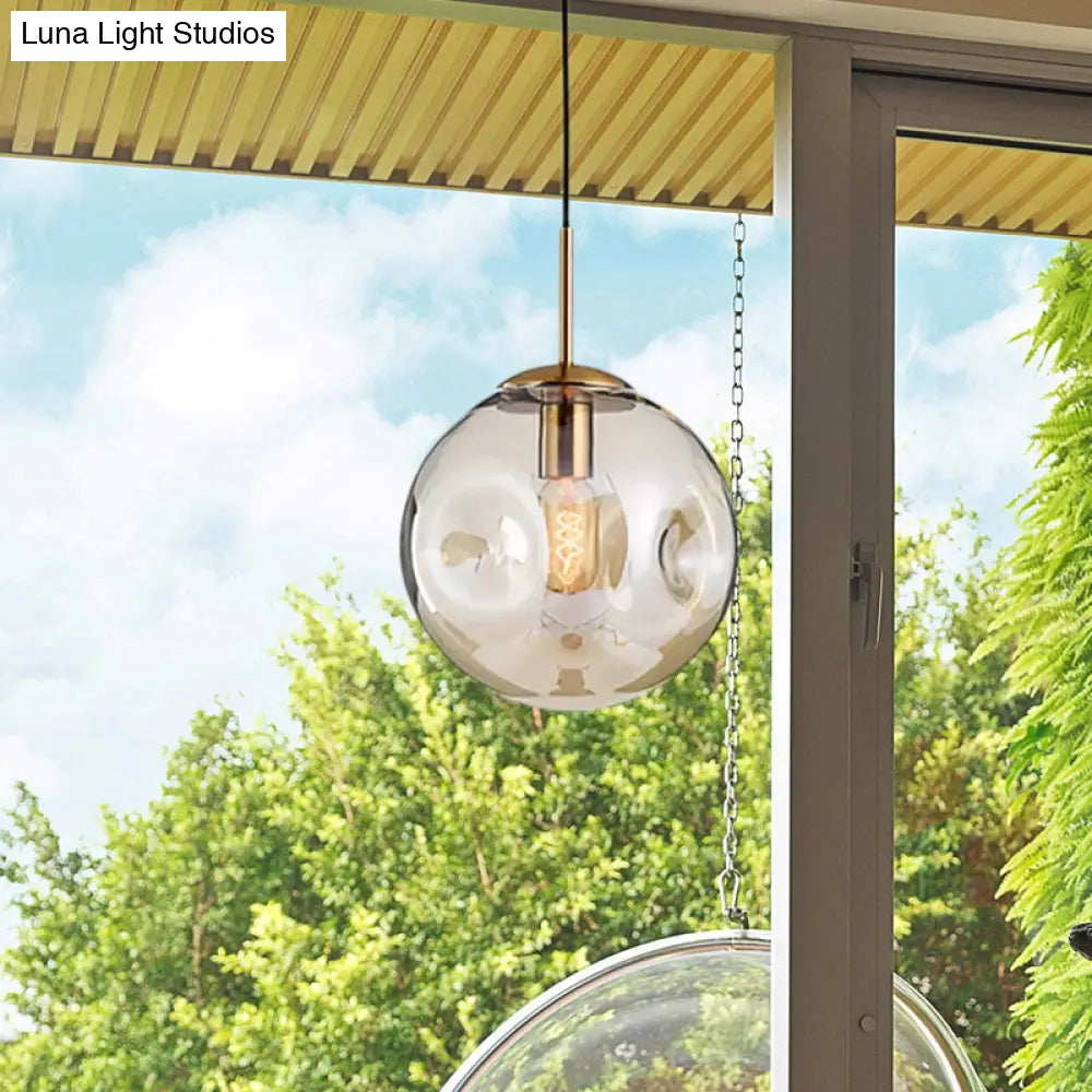 Modern 1 Bulb Pendant Light With Concave Glass Shade - Silver/Red Hanging Fixture For Restaurants